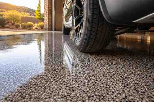 Hot tire resistant garage floor coating in Arizona with premium polyaspartic protective finish