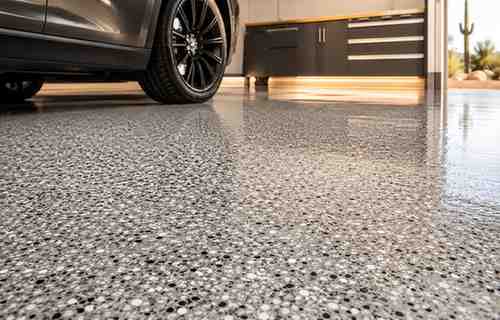 Premium polyaspartic garage floor coating in Arizona with UV-resistant decorative flake finish